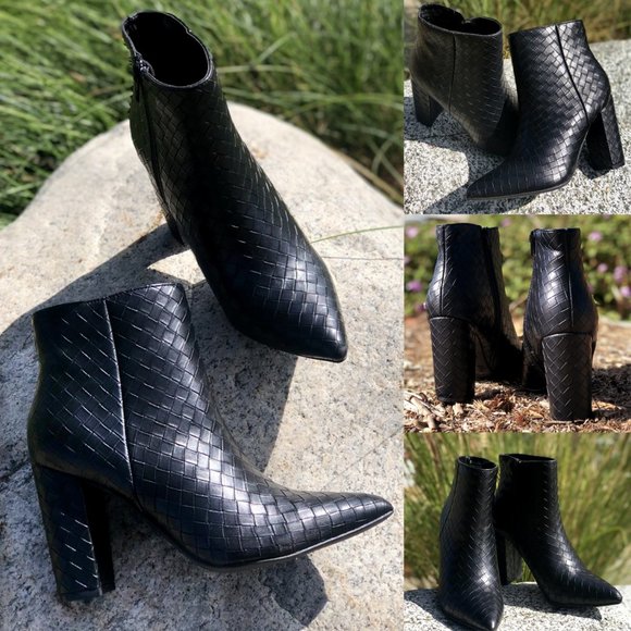 NEW Black Braided Weave Embossed Woven Pointy Toe - Picture 2 of 12